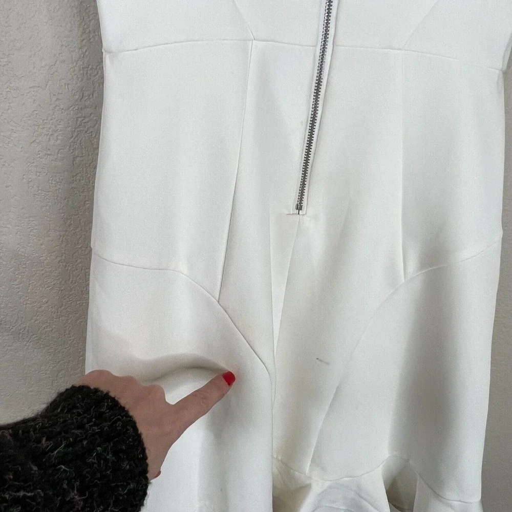 Aidan Mattox Mini Dress‎ Size 0 Ivory Ruffled Sleeveless Stretch Crepe Cocktail